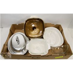 FLAT OF ASSTD CORNING WARE & VINTAGE PFATZGRAFF