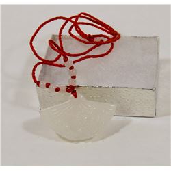 #89-NATURAL JADE FAN PENDENT NECKLACE ROPE