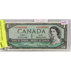 REPLACEMENT NOTE 1954 CANADA $1 BILL