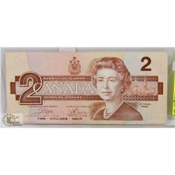 1986 CANADA $2 ROBIN BILL POKER HAND SERIAL #