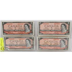 LOT OF 4 CANADA  1954 $2 BILLS