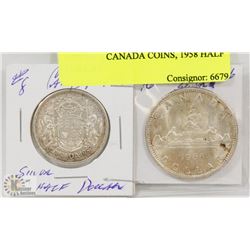 LOT OF 2 CANADA COINS, 1958 HALF DOLLAR,