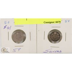 LOT OF 2 CANADA 5 CENT COINS, 1910, 1911