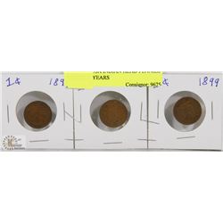 LOT OF 3 USA INDIAN HEAD PENNIES VARIOUS YEARS