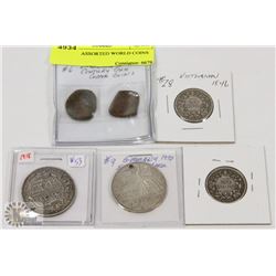 LOT OF 5  ASSORTED WORLD COINS