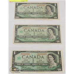 LOT OF 3 CANADA 1967 $1 BILLS
