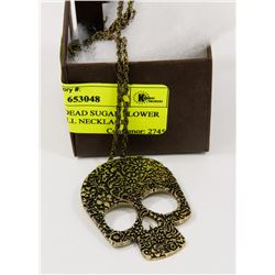 DAY OF THE DEAD SUGAR FLOWER THEMED SKULL NECKLACE