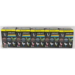 5 BOXES OF U BY KOTEX TRIAL PACKS
