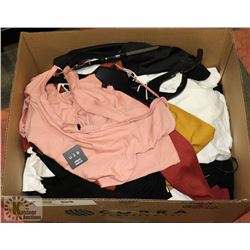 BOX OF ASSORTED CLOTHING, APPEARS TO BE MOSTLY