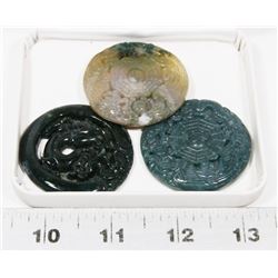 GROUP OF 3 JADE STYLE STONE MEDALLIONS