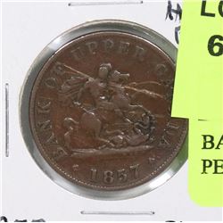 BANK OF UPPER CANADA 1857 HALF PENNY.