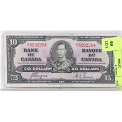 1937 CANADIAN $10.00 BILL.