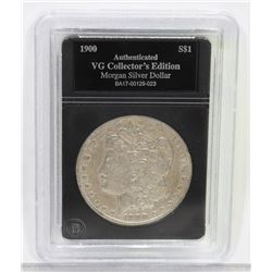 1900 ENCASED MORGAN SILVER DOLLAR.