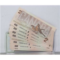 LOT OF 10- 1986 CANADIAN SEQUENTIAL $2 ROBIN BILLS