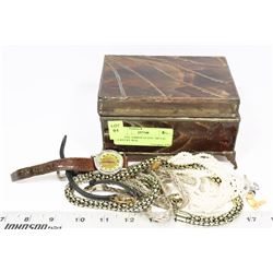 VINTAGE AMBER GLASS / METAL JEWELRY BOX