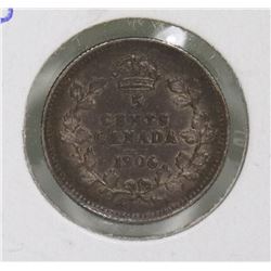 1906 EDVII NARROW DATE LOW 6 FIVE CENT COIN