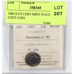 1983 ICCS CERT MINT STATE 66 CANADIAN 10 CENT COIN