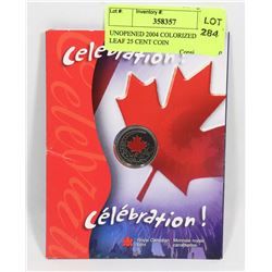 UNOPENED 2004 COLORIZED MAPLE LEAF 25 CENT COIN
