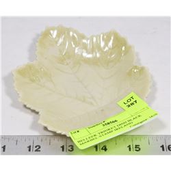 BELLEEK MAPLE LEAF TRINKET DISH WITH BLACK STAMP