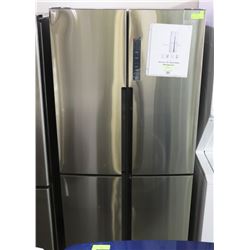 HAIER 16.4 CUFT QUAD DOOR STAINLESS STEEL FRIDGE.