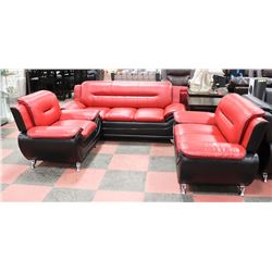NEW BLK/RED LEATHERETTE 76" SOFA, 60" LOVESEAT &