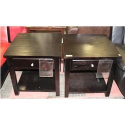 PAIR OF BLACK END TABLES WITH DRAWERS