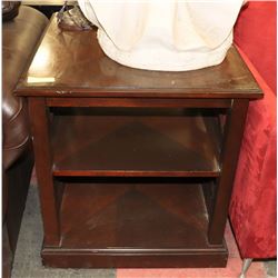 SOLID WOOD DARK BROWN SIDE TABLE, 3 TIER.