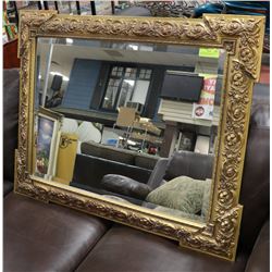 ORNATE WIDE FRAME BEVELED MIRROR IN GOLD TONE