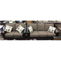 NEW FABRIC BROWN & BLACK 82" SOFA W/ 60" LOVESEAT