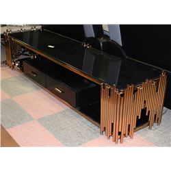 COPPER TONE & BLACK TV STAND WITH 2 DRAWERS