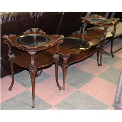 VINTAGE CARVED SOLID MAHOGANY COFFEE AND END