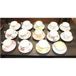 LOT OF 14 SETS OF FINE CHINA TEA CUPS AND SAUCERS