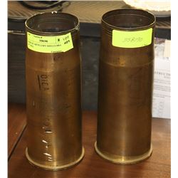 PAIR OF ARTILLERY SHELLS BRASS 9" TALL