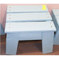 CHILDS HANDCRAFTED BLUE STOOL, 12"X13"X12".