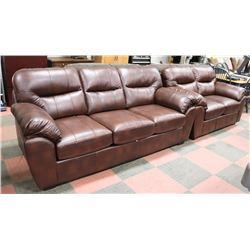 NEW BROWN LEATHERETTE PLUSH 88" SOFA W/ 66"