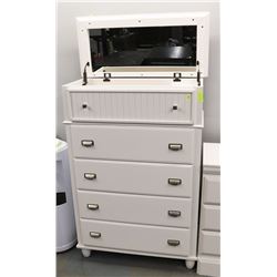 WHITE 5 DRAWER CHEST OF DRAWERS WITH FULL TOP