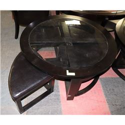 ROUND GLASSTOP KITCHEN TABLE WITH 4 NESTING STOOLS