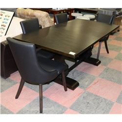 DUAL PEDESTAL DINING TABLE WITH 4 CHAIRS AND LEAF.