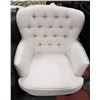 Image 1 : SHOWHOME WHITE FABRIC NAILHEAD WING BACK CHAIR