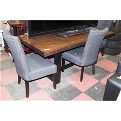 RUSTIC WOOD STYLE KITCHEN TABLE WITH 4 GREY FABRIC