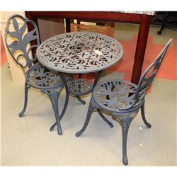 WROUGHT IRON PATIO SET, TABLE AND 2 CHAIRS