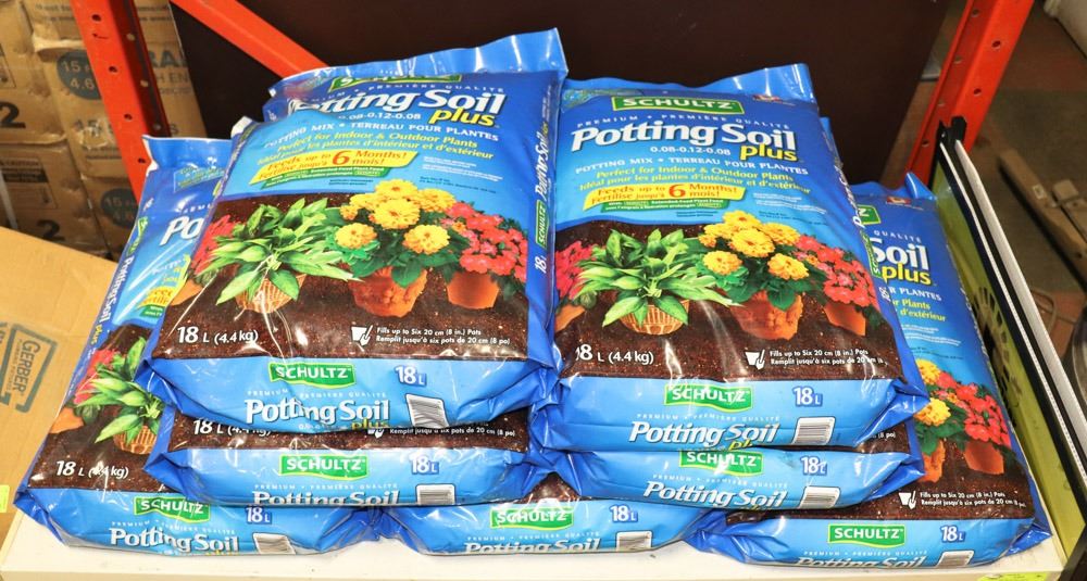 LOT OF 7 BAGS SCHULTZ POTTING SOIL PLUS, 18 LITRE