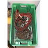 Image 1 : LARGE PLASTIC STORAGE TOTE WITH JUMPER CABLES,