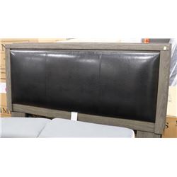 WOOD TONE AND LEATHERETTE QUEEN SIZE HEADBOARD