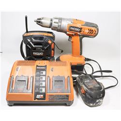 RIDGID DRILL WITH BATTERY, FAST CHARGER AND WORK