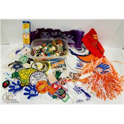 FLAT OF ESTATE MEMORABILIA  INCL PINS, BADGES,