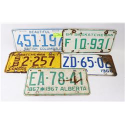 LOT OF 5 ASSORTED YEAR LICENSE PLATES