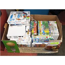 WII CONSOLE (NEEDS CORDS) & BOX OF OVER 45 GAMES