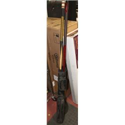 TWO POOL CUES WITH CARRYING CASE.