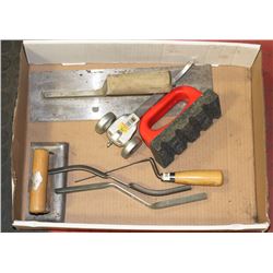 MASONRY TOOLS INCL TROWEL, EDGER, BRICK JOINTER